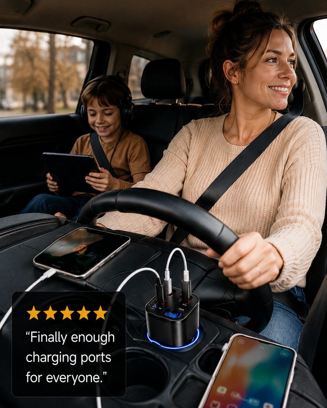 TIKTOK SHOP Retractable Car Charger, 4 in 1 Fast Car Phone Charger 66W, Retractable Cables and USB Car Charger,Compatible with Iphone 15/14/13/12/11,Galaxy,Pixel