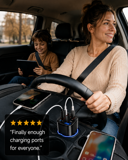 TIKTOK SHOP Retractable Car Charger, 4 in 1 Fast Car Phone Charger 66W, Retractable Cables and USB Car Charger,Compatible with Iphone 15/14/13/12/11,Galaxy,Pixel
