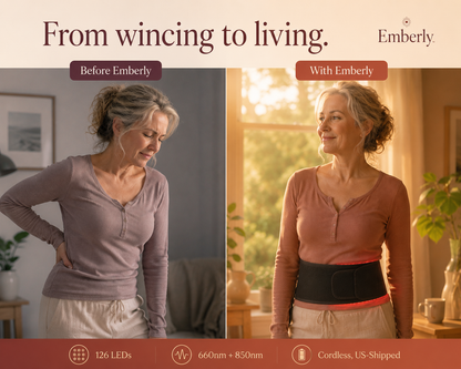 Emberly™ Red Light Therapy Belt for Menopause Joint & Back Pain — Drug-Free 660nm + 850nm Near-Infrared Relief for Aching Hips, Knees & Lower Back